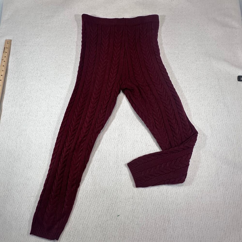 Fashion Nova Burgundy Cable Knit Leggings High Rise Cozy Sweater Pants M